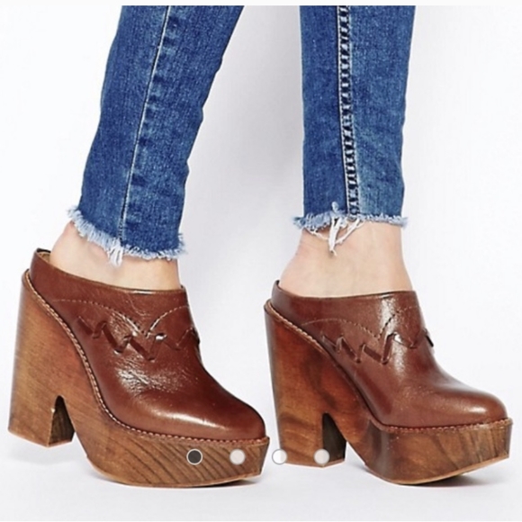 Free People Chance Platform Clogs Leather/ Wooden Size 7 - Picture 1 of 13